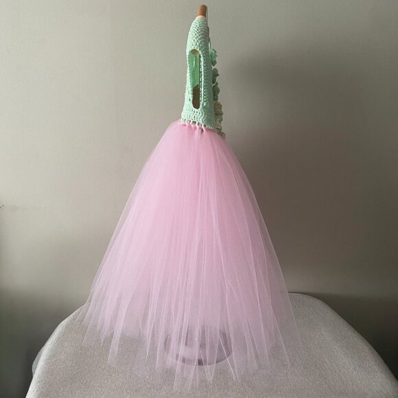 Handmade Children's Cotton Crochet Light Mint Green Pink Tulle Tutu Dress - Picture 3 of 14